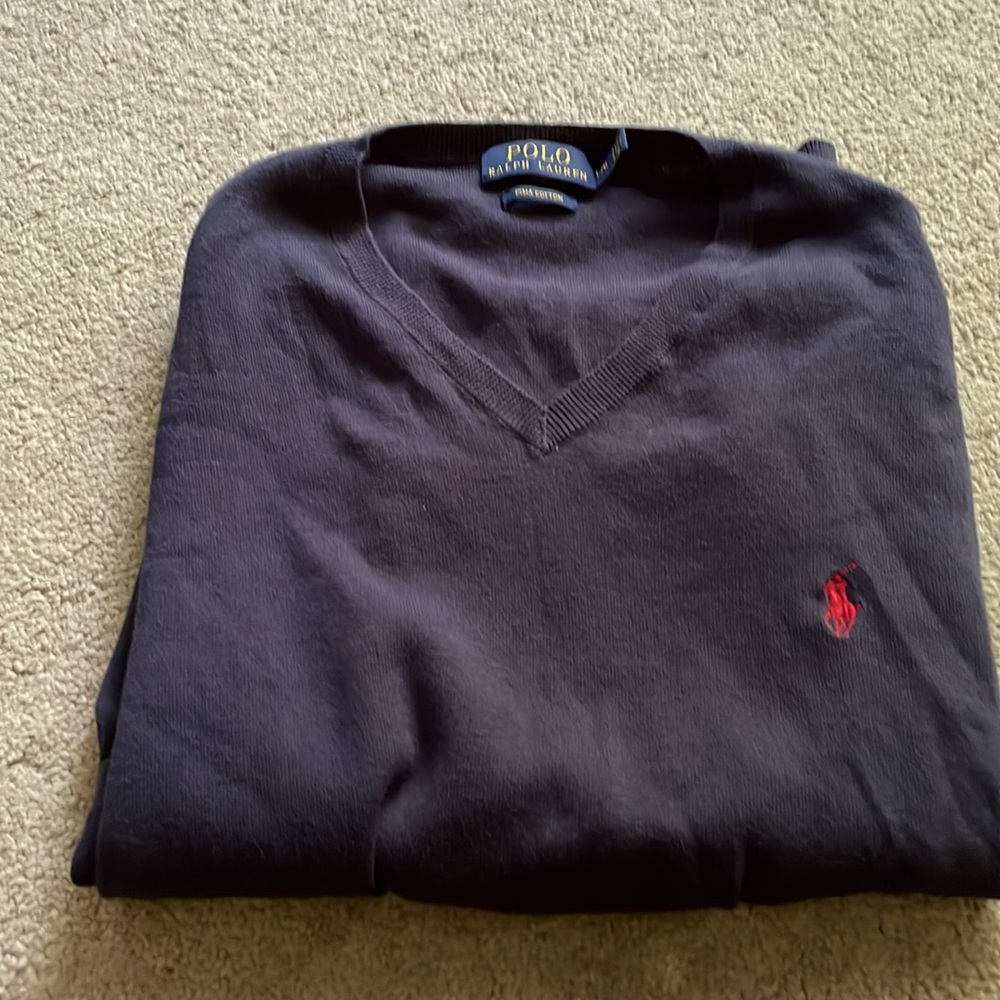 Polo Ralph Lauren navy v-neck sweater vest red horse size L very nice!